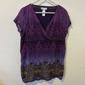 Liz Wear Dark Floral Babydoll Top Size 3X purple Fairy Whimsigoth grunge